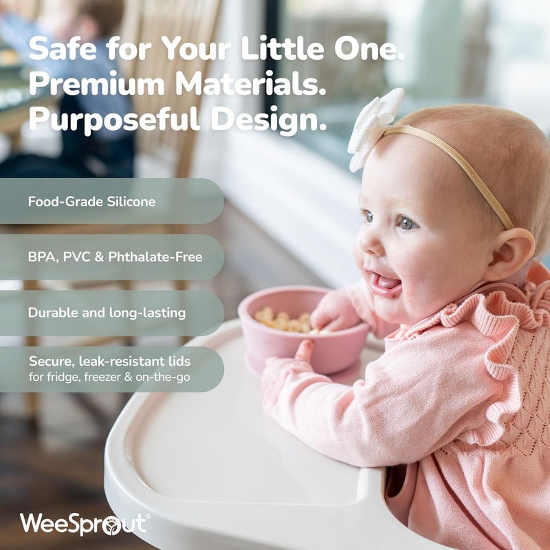 WeeSprout Suction Bowls for Baby & Toddlers (Set of 2) - 100% Silicone w/Plastic Lid - Leak Proof Feeding Supplies - Dishwasher & Microwave Safe Infant Dinnerware w/Extra Strong Base - Image 5